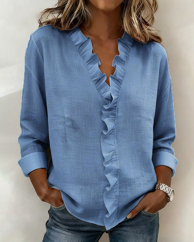 AMPARO | Blusa con cuello en V y volantes