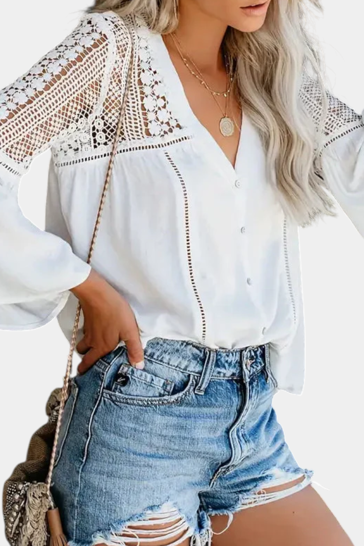 JOSEFA | Blusa con escote en V y encaje