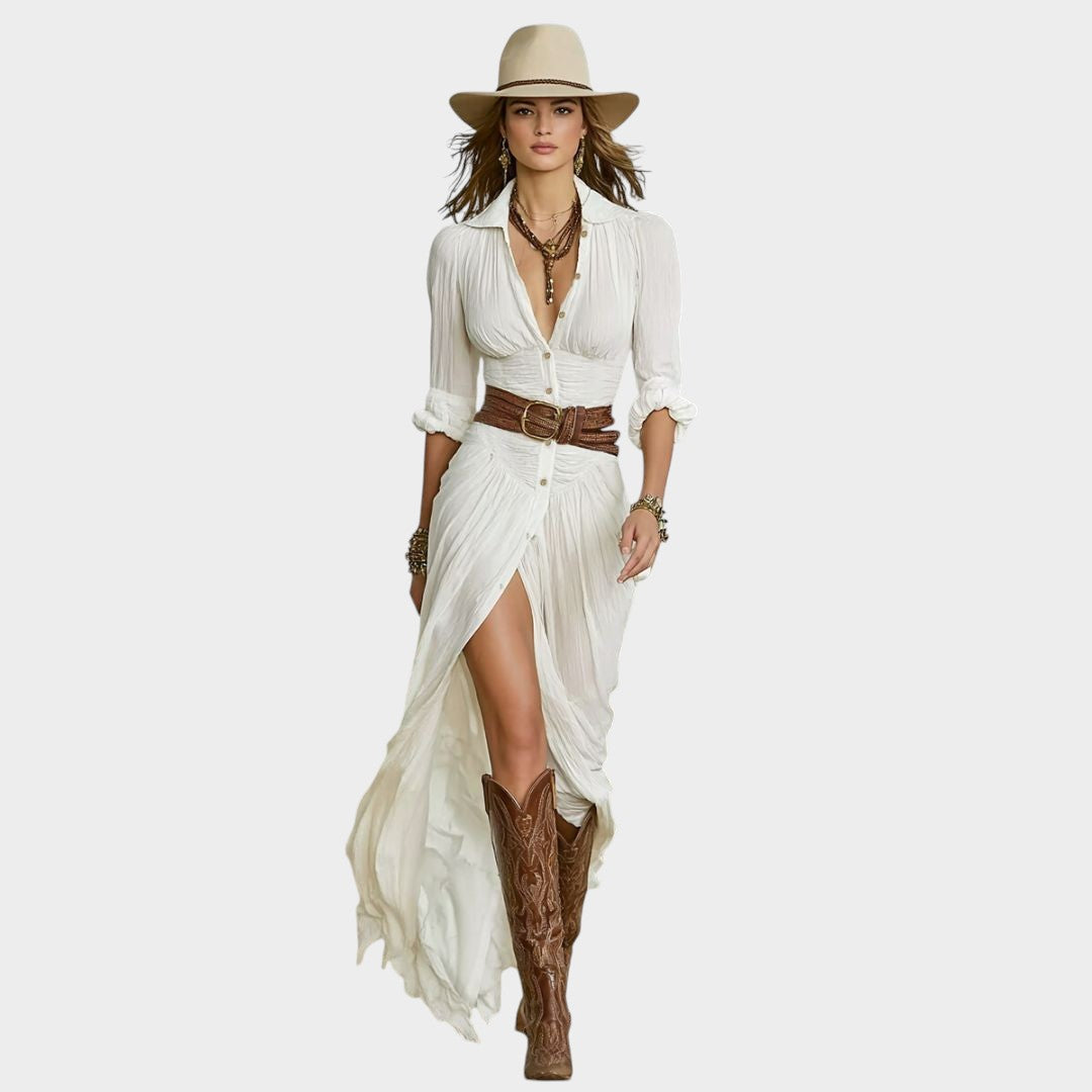 EMILIA | Vestido maxi con abertura frontal