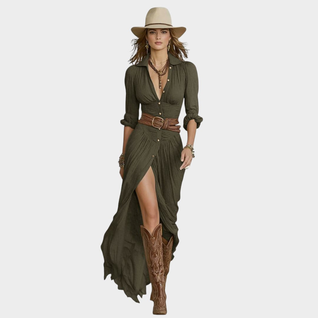EMILIA | Vestido maxi con abertura frontal