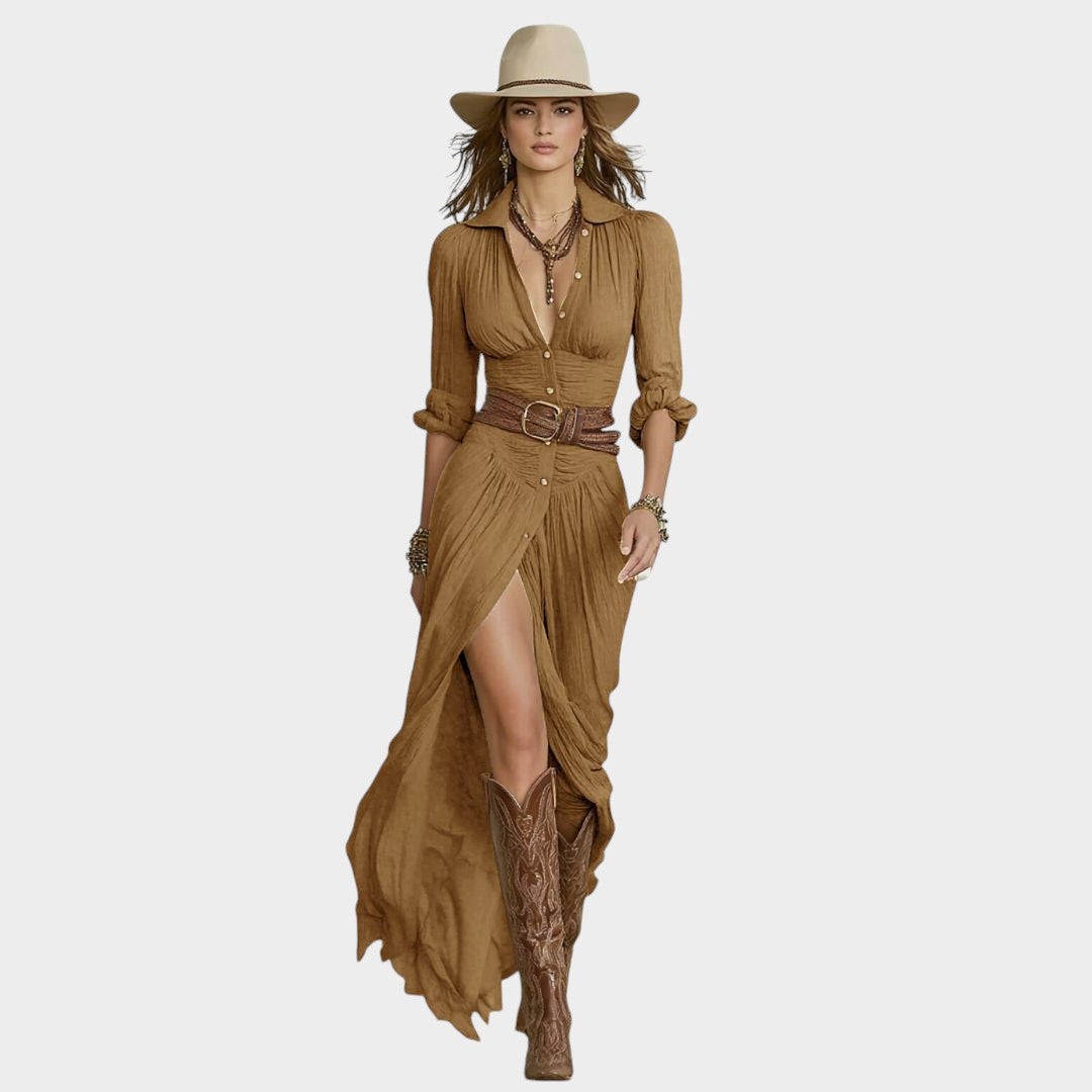 EMILIA | Vestido maxi con abertura frontal