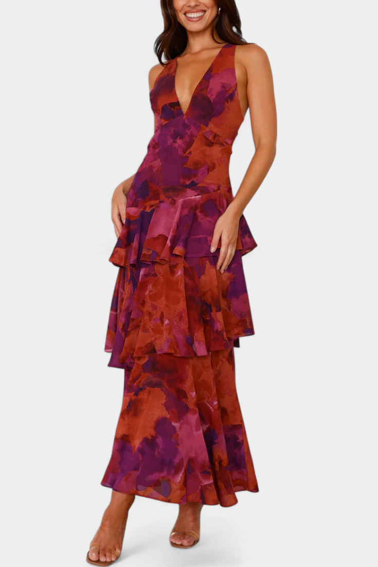 AMPARO | Vestido con escote en V y volantes