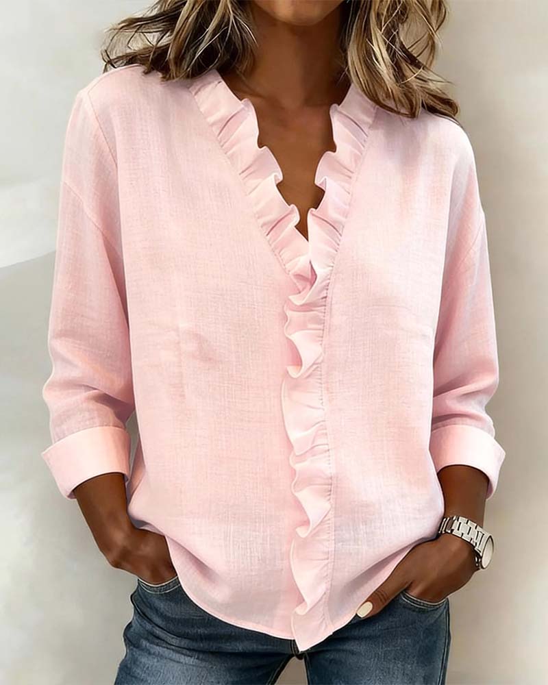 AMPARO | Blusa con cuello en V y volantes