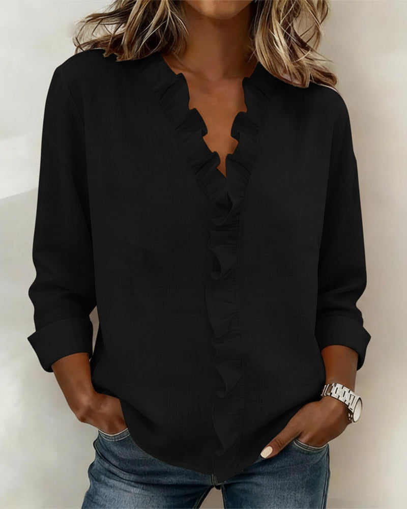 AMPARO | Blusa con cuello en V y volantes