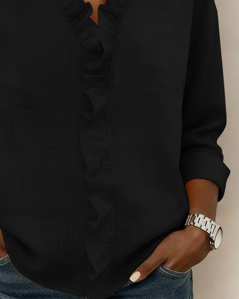AMPARO | Blusa con cuello en V y volantes