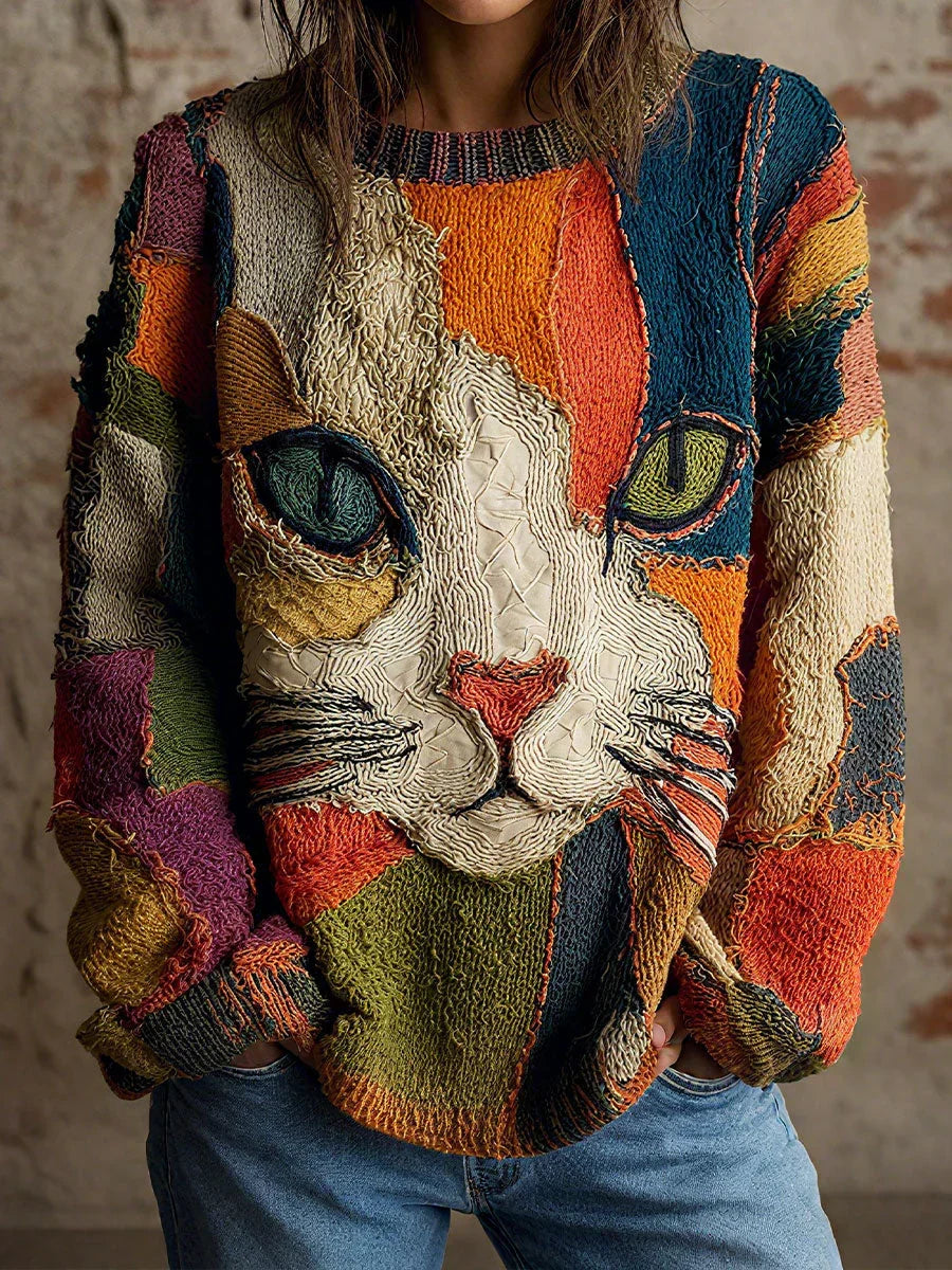 JIMENA | Suéter tejido con estampado de gato